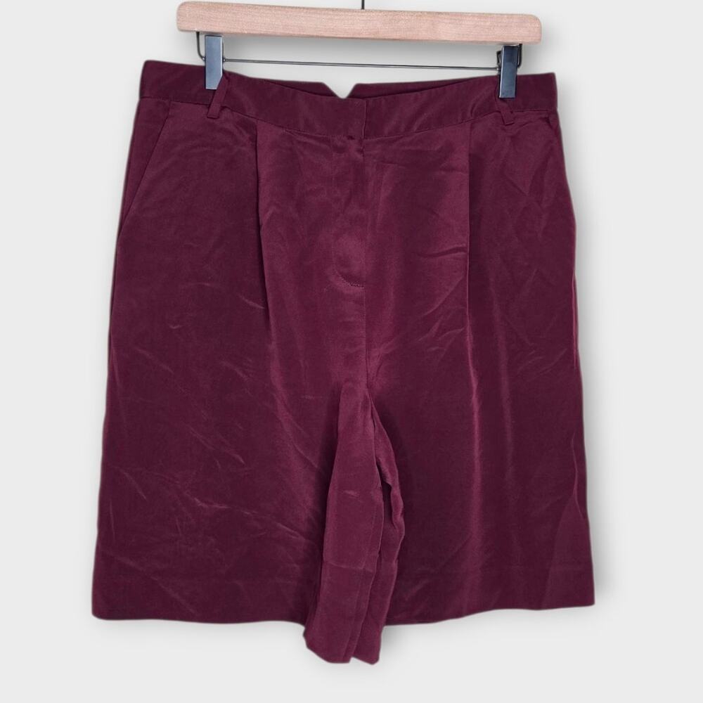 NEW Tibi Plum 100% Silk High Rise Pleated Tailored Shorts Womens 6